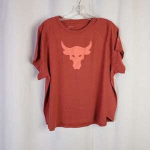 Under Armour Project Rock Brahma Bull T-Shirt Orange Rust Women Medium Loose Fit